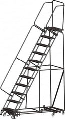 Ballymore - 143" 11 Step Rolling Warehouse Ladder - Lock Step Rolling Safety Ladder, 450 Lb Capacity, 110" Platform Height, 32" Base Width x 80" Base Depth, Perforated Tread - Exact Tooling