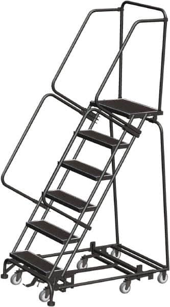 Ballymore - 93" 6 Step Rolling Warehouse Ladder - Lock Step Rolling Safety Ladder, 450 Lb Capacity, 60" Platform Height, 32" Base Width x 49" Base Depth, Perforated Tread - Exact Tooling