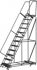 Ballymore - 153" 12 Step Rolling Warehouse Ladder - Lock Step Rolling Safety Ladder, 450 Lb Capacity, 120" Platform Height, 32" Base Width x 87" Base Depth, Perforated Tread - Exact Tooling