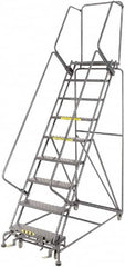 Ballymore - 123" 9 Step Rolling Warehouse Ladder - Lock Step Rolling Safety Ladder, 450 Lb Capacity, 90" Platform Height, 32" Base Width x 68" Base Depth, Perforated Tread - Exact Tooling