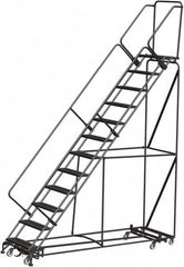 Ballymore - 153" 12 Step Rolling Warehouse Ladder - Lock Step Rolling Safety Ladder, 450 Lb Capacity, 120" Platform Height, 32" Base Width x 106" Base Depth, Perforated Tread - Exact Tooling