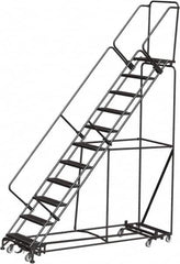 Ballymore - 143" 11 Step Rolling Warehouse Ladder - Lock Step Rolling Safety Ladder, 450 Lb Capacity, 110" Platform Height, 32" Base Width x 98" Base Depth, Perforated Tread - Exact Tooling
