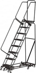 Ballymore - 113" 8 Step Rolling Warehouse Ladder - Lock Step Rolling Safety Ladder, 450 Lb Capacity, 80" Platform Height, 24" Base Width x 61" Base Depth, Perforated Tread - Exact Tooling