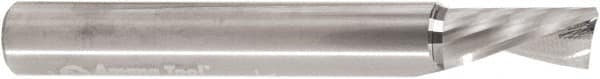 Amana Tool - 3/8" Cutting Diam x 3/4" Length of Cut, 1 Flute, Downcut Spiral Router Bit - Uncoated, Right Hand Cut, Solid Carbide, 3" OAL x 1/4" Shank Diam, 30° Helix Angle - Exact Tooling