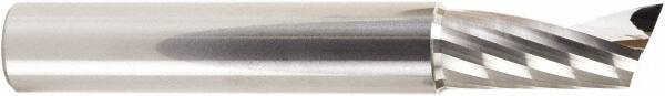 Amana Tool - 1/2" Cutting Diam x 1-1/8" Length of Cut, 1 Flute, Upcut Spiral Router Bit - Uncoated, Right Hand Cut, Solid Carbide, 3-1/2" OAL x 1/2" Shank Diam, 20° Helix Angle - Exact Tooling