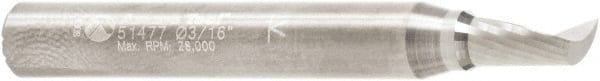 Amana Tool - 3/16" Cutting Diam x 3/8" Length of Cut, 1 Flute, Upcut Spiral Router Bit - Uncoated, Right Hand Cut, Solid Carbide, 2" OAL x 1/4" Shank Diam, 30° Helix Angle - Exact Tooling