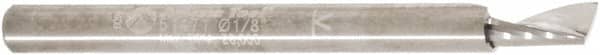 Amana Tool - 1/8" Cutting Diam x 1/4" Length of Cut, 1 Flute, Upcut Spiral Router Bit - Uncoated, Right Hand Cut, Solid Carbide, 1-1/2" OAL x 1/8" Shank Diam, 20° Helix Angle - Exact Tooling