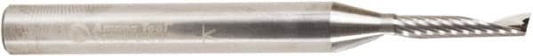 Amana Tool - 1/8" Cutting Diam x 5/8" Length of Cut, 1 Flute, Upcut Spiral Router Bit - Uncoated, Right Hand Cut, Solid Carbide, 2-1/2" OAL x 1/4" Shank Diam, 20° Helix Angle - Exact Tooling