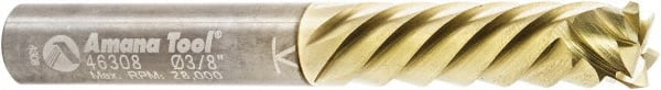 Amana Tool - 3/8" Cutting Diam x 1-1/4" Length of Cut, 6 Flute, Compression Spiral Router Bit - Zirconium Coated, Right Hand Cut, Solid Carbide, 3" OAL x 3/8" Shank Diam, Assorted Router Styles, 30° Helix Angle - Exact Tooling