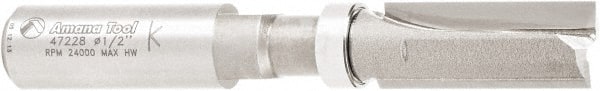 Amana Tool - 1/2" Cut Diam, 1-1/4" Length of Cut, 2 Flute Flush Trim Edge Profile Router Bit - Carbide-Tipped, 1/2" Shank Diam, 1" Shank Length, 3-1/2" OAL, Uncoated - Exact Tooling