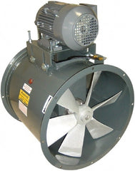 Americraft - 1-1/2 hp 24" TEFC Wet Location Belt Drive Tube Axial Duct Fan - 8,200 CFM at 0 Static Pressure, 1,540 RPM, Three Phase - Exact Tooling
