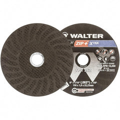 WALTER Surface Technologies - 6" 46 Grit Aluminum Oxide Cutoff Wheel - 1/16" Thick, 7/8" Arbor, 10,200 Max RPM, Use with Angle Grinders - Exact Tooling