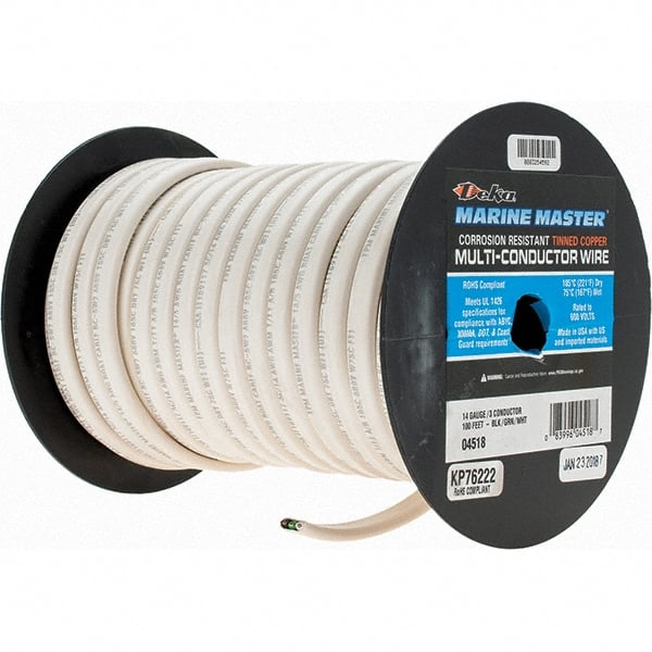 EastPenn - 14 AWG, 3 Strand, 100' OAL, Tinned Copper Hook Up Wire - White Thermoplastic Jacket - Exact Tooling