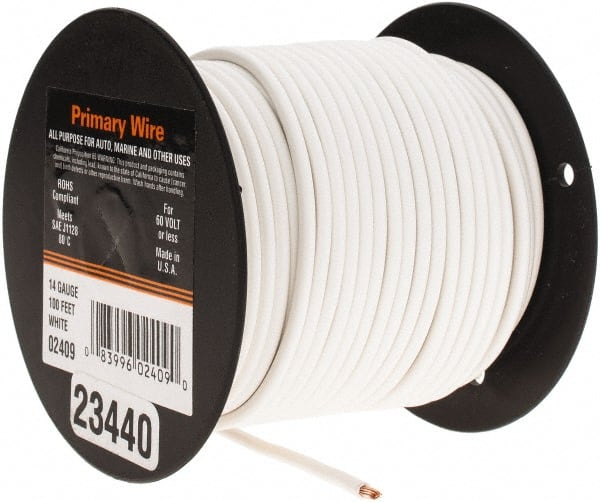 EastPenn - 14 AWG Automotive Plastic Insulated, Single Conductor Wire - 100' Long, White - Exact Tooling