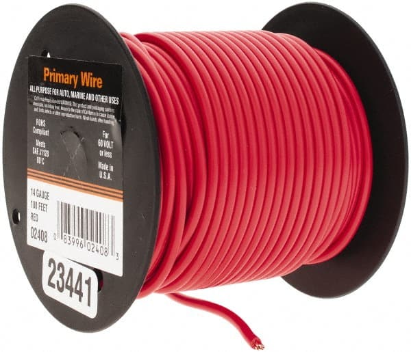 EastPenn - 14 AWG Automotive Plastic Insulated, Single Conductor Wire - 100' Long, Red - Exact Tooling