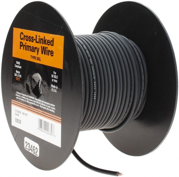 EastPenn - 12 AWG Automotive Cross-Linked Polyethylene Wire - 100' Long, Black - Exact Tooling
