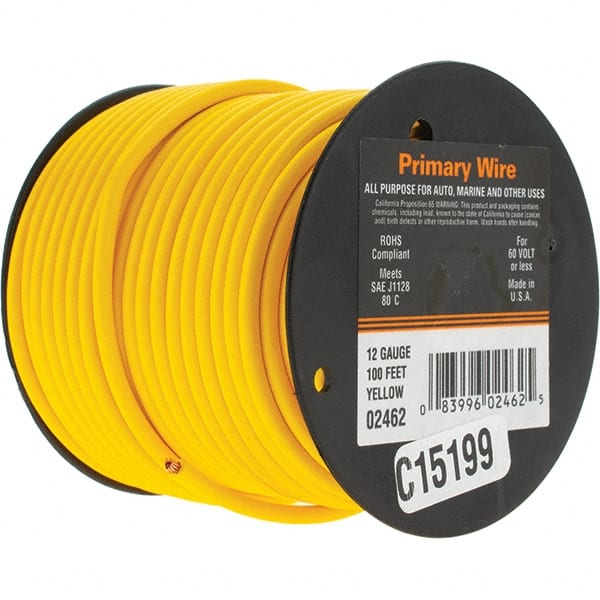 EastPenn - 12 AWG, 100' OAL, Hook Up Wire - Yellow Vinyl Jacket - Exact Tooling