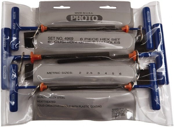 Proto - 6 Piece T-Handle Cushion Grip Tethered Hex Key Set - Hex Range 2 to 6mm - Exact Tooling