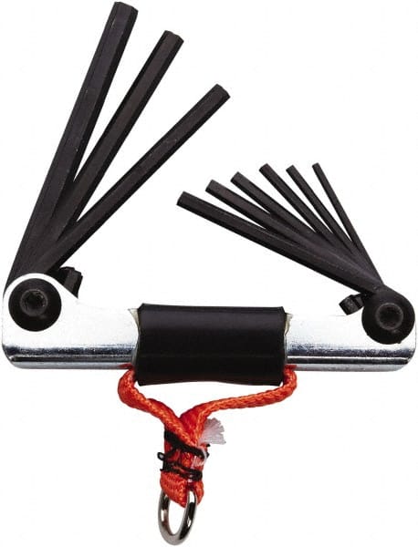 Proto - 6 Piece Fold-Up Tethered Hex Key Set - Hex Range 3 to 10mm, Steel - Exact Tooling