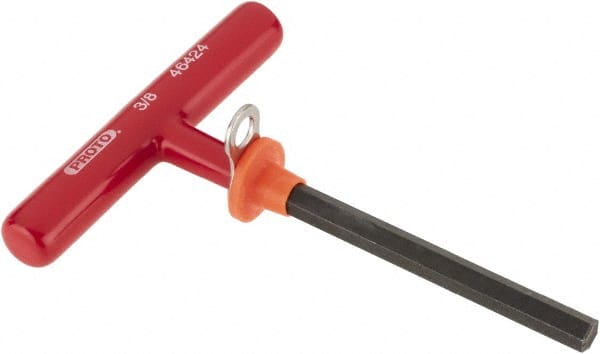 Proto - 3/8" Hex, Tethered T-Handle Cushion Grip, Hex Key - 6" OAL, Alloy Steel, Inch System of Measurement - Exact Tooling