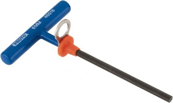Proto - 6mm Hex, Tethered T-Handle Cushion Grip, Hex Key - 6" OAL, Alloy Steel, Metric System of Measurement - Exact Tooling