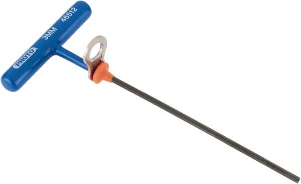 Proto - 3mm Hex, Tethered T-Handle Cushion Grip, Hex Key - 6" OAL, Alloy Steel, Metric System of Measurement - Exact Tooling