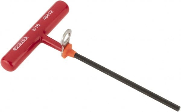 Proto - 3/16" Hex, Tethered T-Handle Cushion Grip, Hex Key - 6" OAL, Alloy Steel, Inch System of Measurement - Exact Tooling