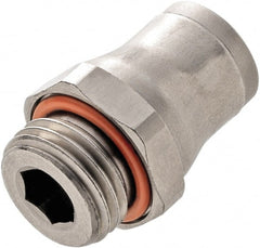 Legris - 6mm Outside Diam, M5x0.8 Metric, Stainless Steel Push-to-Connect Tube Male Connector - 435 Max psi, Tube to Metric Thread Connection, FKM O-Ring - Exact Tooling