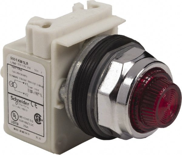 Schneider Electric - 120 VAC Red Lens LED Pilot Light - Round Lens, Screw Clamp Connector - Exact Tooling