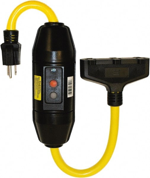 Tower - 3 Outlet, 125 Volt, 20 Amp Rating, 4 to 6 mA Max Surge, Inline, Manual, Commercial, Industrial GFCI - 2 Ft. Long Cord, 5-15P and (3)R NEMA Configuration, Polycarbonate Housing - Exact Tooling