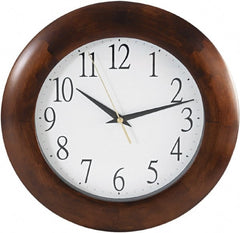 Hon - 9" Diam, White Face, Dial Wall Clock - Analog Display, Cherry Case, Runs on AA Battery - Exact Tooling