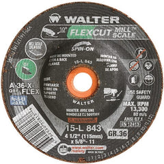 WALTER Surface Technologies - 4-1/2" 36 Grit Aluminum Oxide/Silicon Carbide Blend Cutoff Wheel - 5/8-11 Arbor, 13,300 Max RPM, Use with Angle Grinders - Exact Tooling