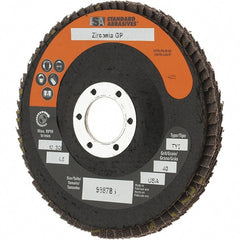 Camel Grinding Wheels - 40 Grit, 4-1/2" Disc Diam, 7/8" Center Hole, Type 29 Zirconia Alumina Flap Disc - Arbor Attaching System, Coated - Exact Tooling