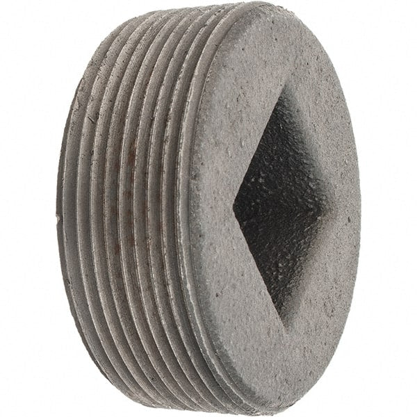 Made in USA - Class 150, 2" Black Pipe Countersunk Square Plug - Threaded, Malleable Iron - Exact Tooling