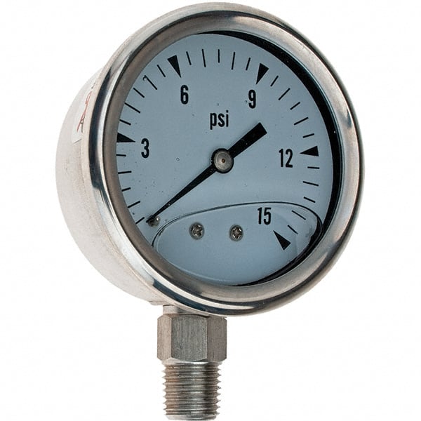 Value Collection - 2-1/2" Dial, 1/4 Thread, 0-15 Scale Range, Pressure Gauge - Exact Tooling