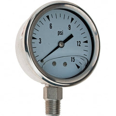 Value Collection - 2-1/2" Dial, 1/4 Thread, 0-15 Scale Range, Pressure Gauge - Exact Tooling
