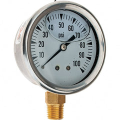 Value Collection - 2-1/2" Dial, 1/4 Thread, 0-100 Scale Range, Pressure Gauge - Exact Tooling