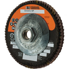 Camel Grinding Wheels - 40 Grit, 4-1/2" Disc Diam, 5/8-11 Center Hole, Type 29 Zirconia Alumina Flap Disc - Arbor Attaching System, Coated - Exact Tooling