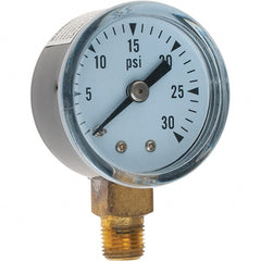Value Collection - 1-1/2" Dial, 1/8 Thread, 0-30 Scale Range, Pressure Gauge - Lower Connection Mount - Exact Tooling