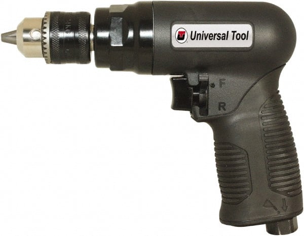Florida Pneumatic - 3/8" Reversible Keyed Chuck - Pistol Grip Handle, 1,800 RPM, 4 CFM, 0.75 hp, 90 psi - Exact Tooling