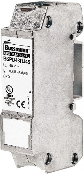 Cooper Bussmann - 1 Pole, 1 Phase, 76.91mm Long x 19mm Wide x 36.15mm Deep, Hardwired Surge Protector - DIN Rail Mount, 48 V, 34 VDC, 48 VAC Operating Voltage, 10 kA Surge Protection - Exact Tooling