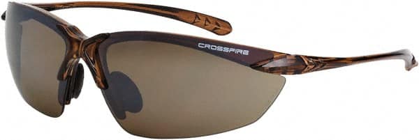 CrossFire - Brown Flash Mirror Lenses, Framed Safety Glasses - Scratch Resistant, Crystal Brown Frame, Size Universal, Wrap Around - Exact Tooling