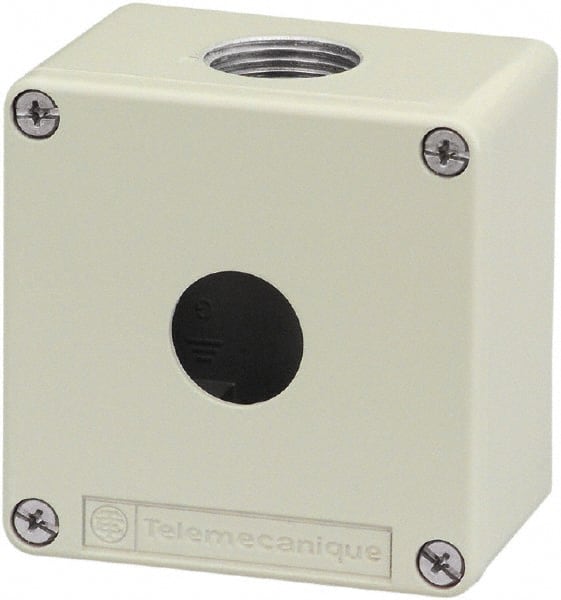 Schneider Electric - 1 Hole, 1.58 Inch Hole Diameter, Zinc Alloy Pushbutton Switch Enclosure - 3.15 Inch High x 3.15 Inch Wide x 2.03 Inch Deep, 4, 13 NEMA Rated - Exact Tooling