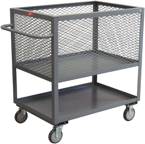 Jamco - 1,200 Lb Capacity, 2 Shelf, 4-Sided Steel Shelf Truck - 24" Long x 48" Wide x 44" High, 8" Diam Wheels - Exact Tooling