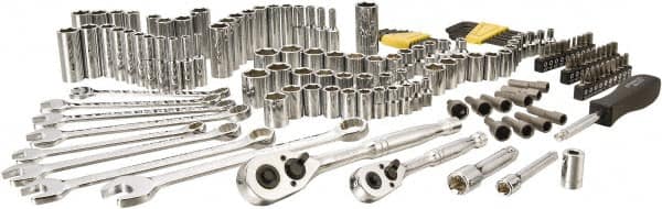Stanley - 145 Piece 1/4" & 3/8" Drive Chrome Vanadium Finish Deep Well Socket Set - 6 Points, 5/32" to 11/16" (4mm to 17mm) Range, Inch/Metric Measurement Standard - Exact Tooling