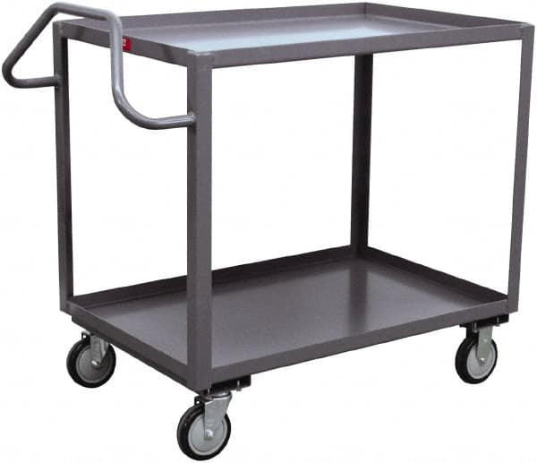 Jamco - 1,200 Lb Capacity, 24" Wide x 48" Long x 35" High Ergonomic Utility Cart - 2 Shelf, Steel, 2 Rigid/2 Swivel Casters - Exact Tooling