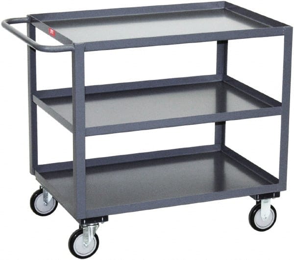 Jamco - 1,200 Lb Capacity, 18" Wide x 24" Long x 35" High Service Cart - 3 Shelf, Steel, 2 Rigid/2 Swivel Casters - Exact Tooling