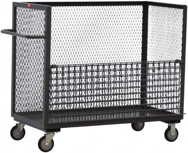 Jamco - 1,200 Lb Capacity, 1 Shelf, 3-Sided Steel Mesh Stock Truck - 30" Long x 48" Wide x 48" High, 8" Diam Wheels - Exact Tooling