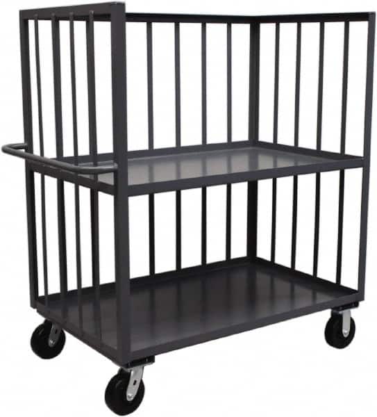 Jamco - 2,000 Lb Capacity, 2 Shelf, 3-Sided Steel Truck - 48" Long x 24" Wide x 57" High, 6" Diam Phenolic Resin Wheels - Exact Tooling
