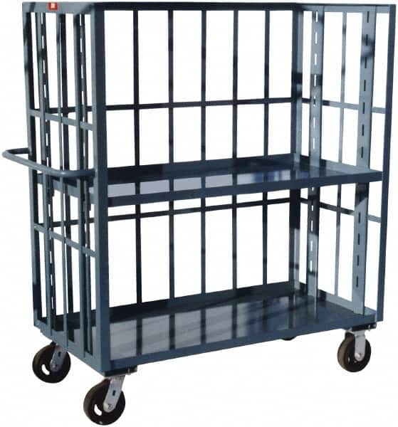 Jamco - 3,000 Lb Capacity, 2 Shelf, 3-Sided Steel Truck - 36" Long x 72" Wide x 57" High, 6" Diam Phenolic Wheels - Exact Tooling